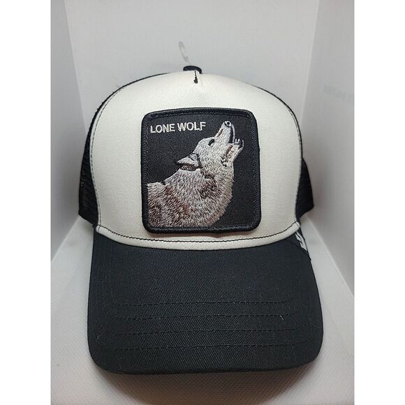 NEW The FARM‎ Goorin Bros Brand The Lone Wolf White with Black Patch Trucker Hat